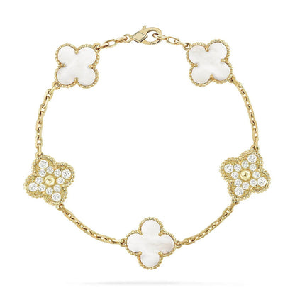[Lumi Jewels]CLOVER WHITE PEARL MOP 5 MOTIF BRACELET COLLECTION