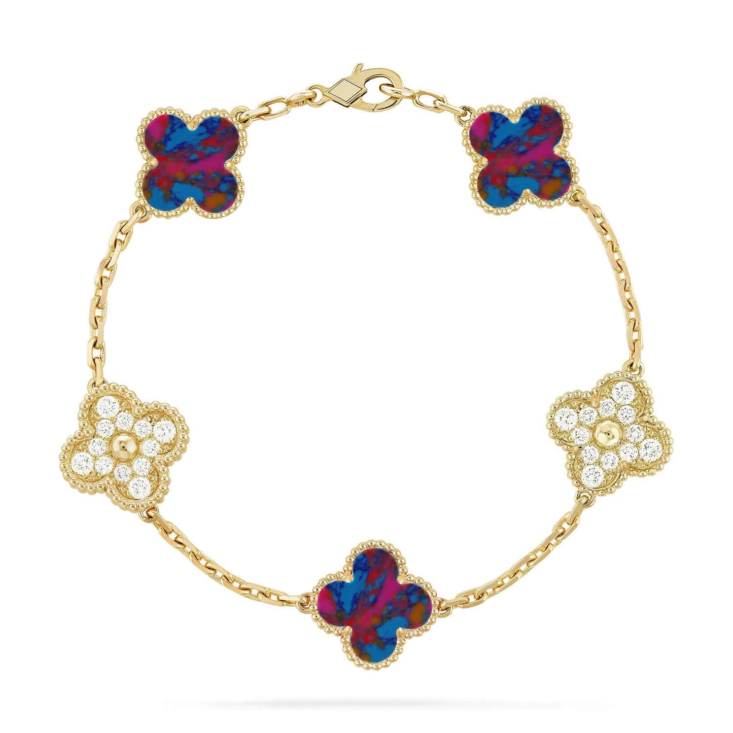 [Lumi Jewels]CLOVER 5 MOTIF COLOR GEMSTONES BRACELET COLLECTION