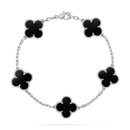 [Lumi Jewels]CLOVER 5 MOTIF ONYXS  BRACELET SILVER
