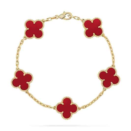 [Lumi Jewels]BRACELET TRÈFLE 5 MOTIFS AGATE ROUGE