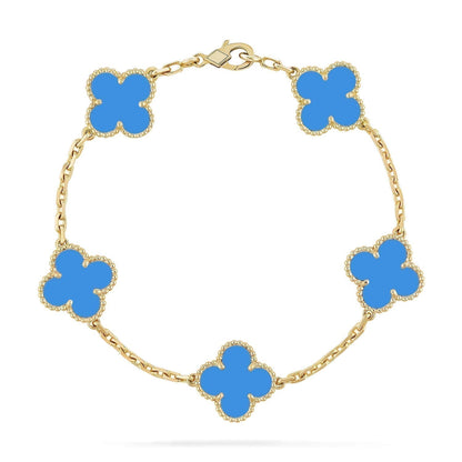 [Lumi Jewels]BRACELET TRÈFLE 5 MOTIFS AGATE BLEUE
