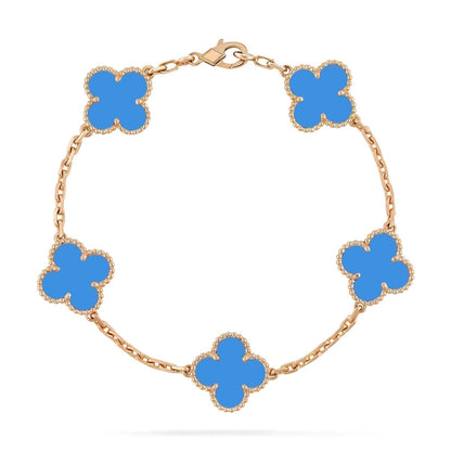 [Lumi Jewels]BRACELET TRÈFLE 5 MOTIFS AGATE BLEUE