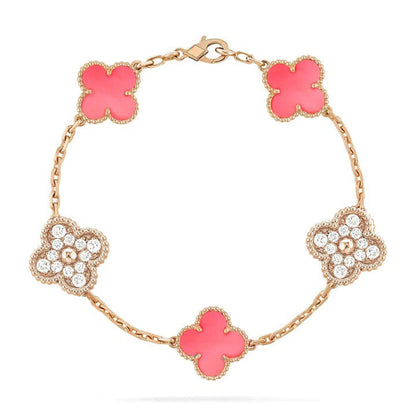 [Lumi Jewels]CLOVER 5 MOTIF DIAMOND PINK MOP PINK GOLD BRACELET