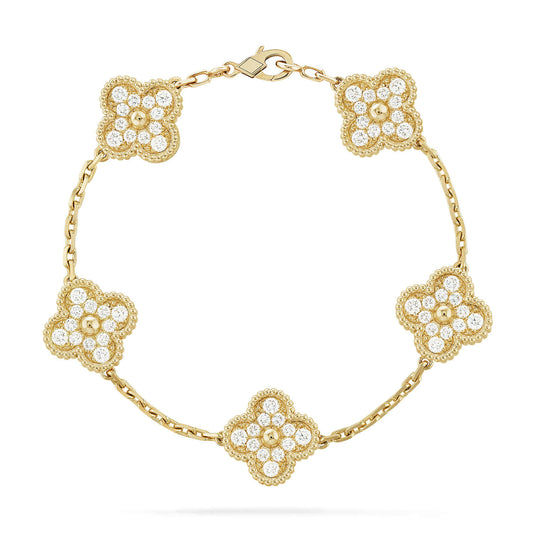 [Lumi Jewels]BRACELET TRÈFLE 5 MOTIFS ENTIÈREMENT SERTI DE DIAMANTS