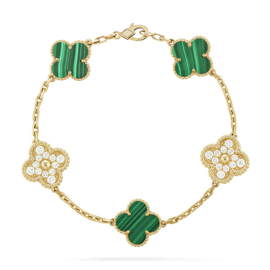 [Lumi Jewels]CLOVER  5 MOTIF MALACHITE DIAMOND BRACELET