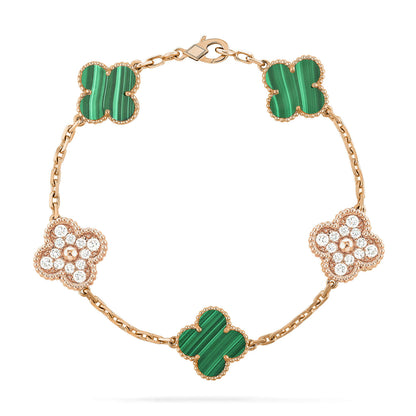 [Lumi Jewels]CLOVER  5 MOTIF MALACHITE DIAMOND BRACELET