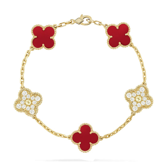 [Lumi Jewels]CLOVER 5 MOTIFS CARNELIAN DIAMOND BRACELET