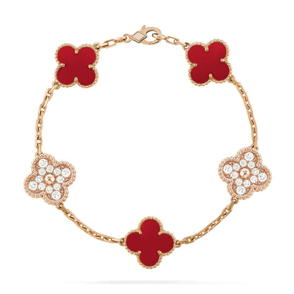[Lumi Jewels]CLOVER 5 MOTIFS CARNELIAN DIAMOND BRACELET