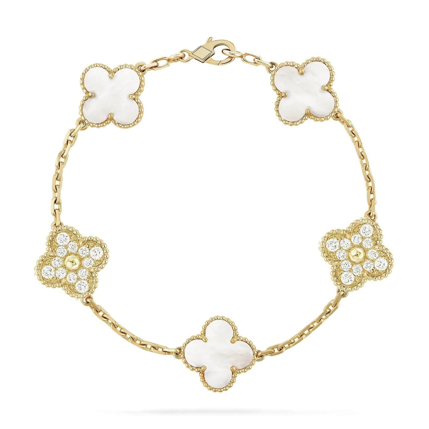 [Lumi Jewels]CLOVER BRACELET 5 MOTIF WHITE MOP DIAMOND