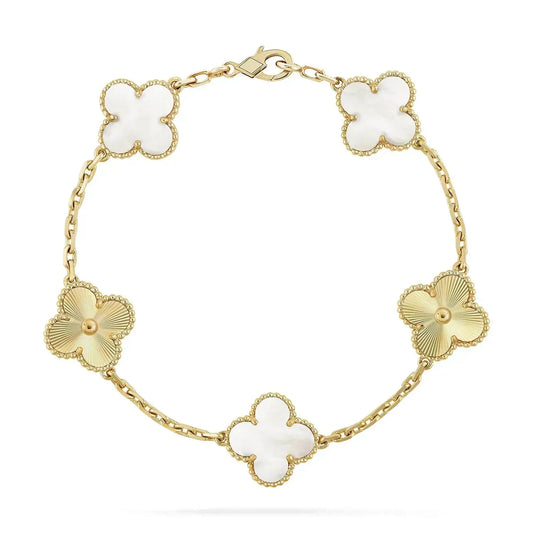 [Lumi Jewels]CLOVER BRACELET 5 MOTIF WHITE MOP PINK GOLD