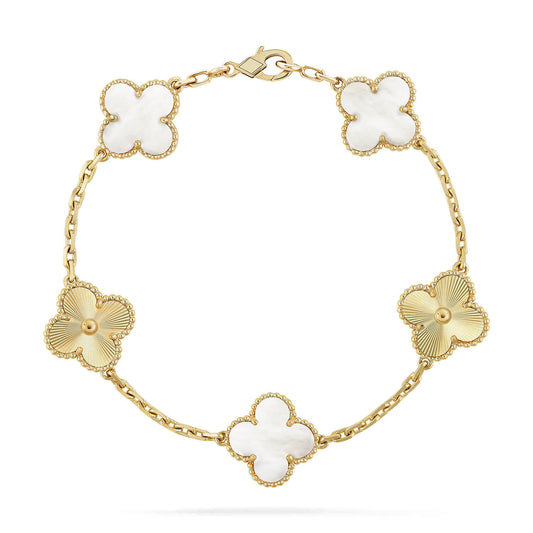 [Lumi Jewels]BRACELET LASER TRÈFLE 5 MOTIFS Nacre BLANCHE