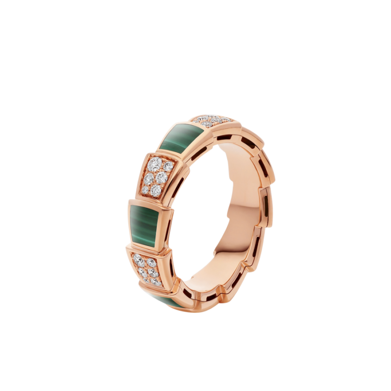[Lumi Jewels]SERPENTI RING PINK GOLD MALACHITE DIAMOND PAVED 4MM