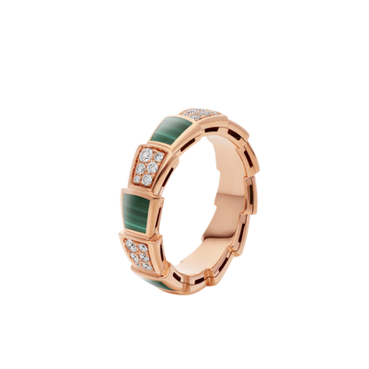 [Lumi Jewels]SERPENTI RING PINK GOLD MALACHITE DIAMOND PAVED 4MM