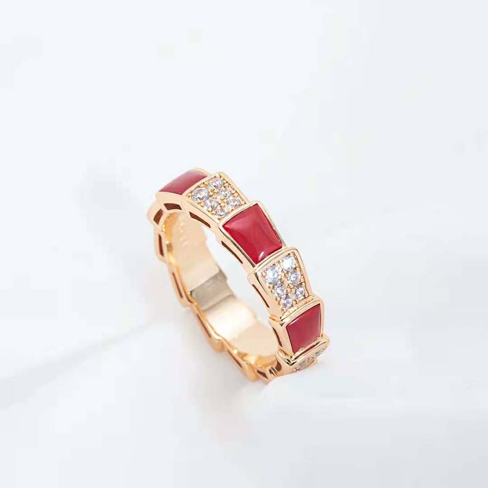 [Lumi Jewels]SERPENTI RING PINK GOLD CARNELIAN DIAMOND PAVED 4MM