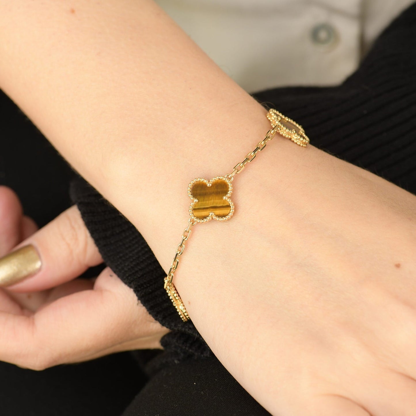 [Lumi Jewels]CLOVER  5 MOTIFS TIGER EYE BRACELET