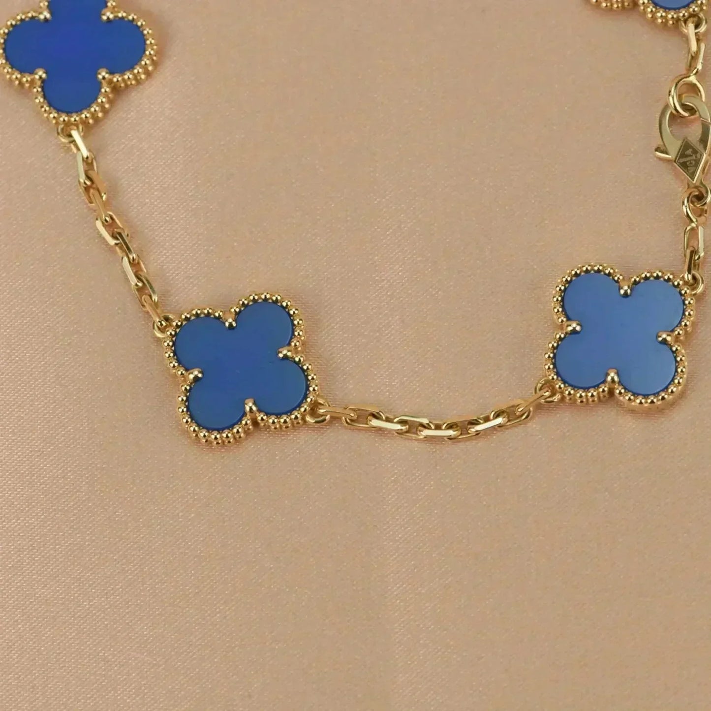 [Lumi Jewels]BRACELET TRÈFLE 5 MOTIFS AGATE BLEUE