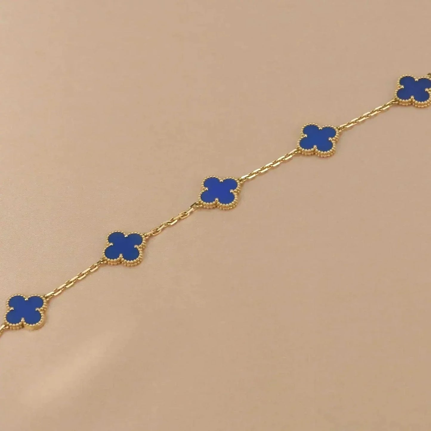 [Lumi Jewels]BRACELET TRÈFLE 5 MOTIFS AGATE BLEUE