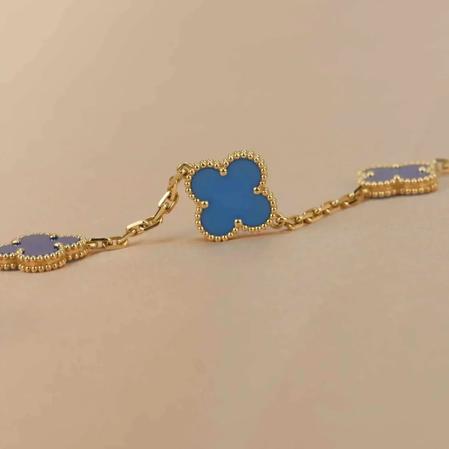[Lumi Jewels]BRACELET TRÈFLE 5 MOTIFS AGATE BLEUE