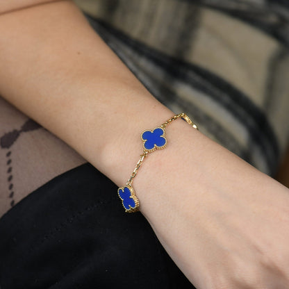 [Lumi Jewels]BRACELET TRÈFLE 5 MOTIFS AGATE BLEUE