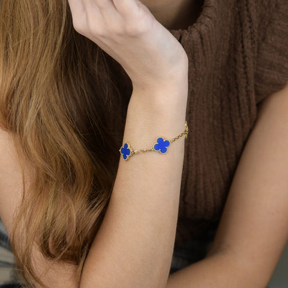 [Lumi Jewels]BRACELET TRÈFLE 5 MOTIFS AGATE BLEUE