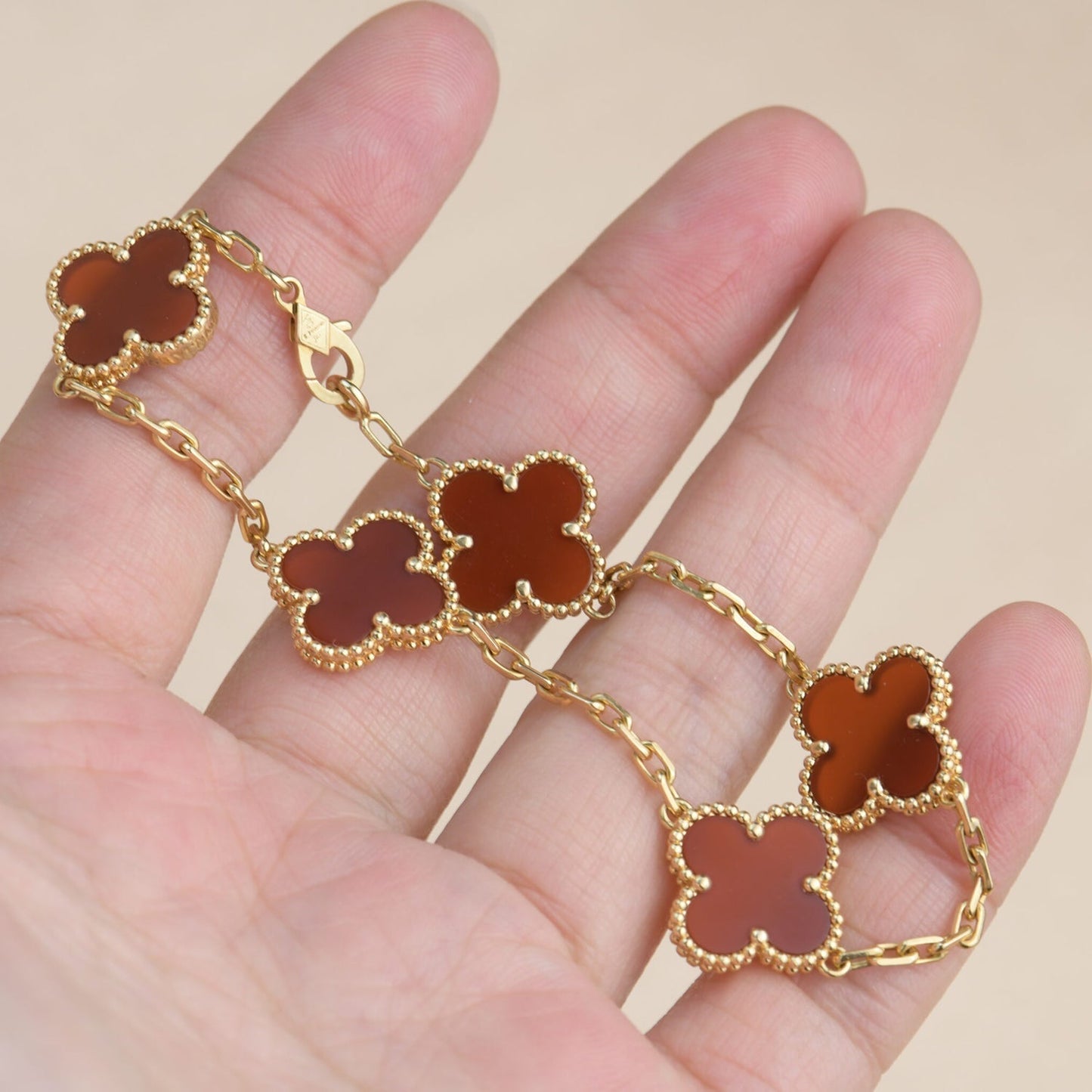 [Lumi Jewels]CLOVER 5 MOTIFS RED AGATE  BRACELET