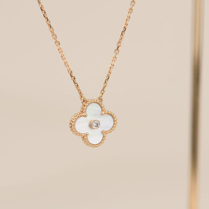 [Lumi Jewels]CLOVER 15MM DIAMOND WHITE FRITILLARIA NECKLACE