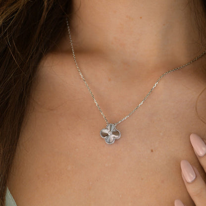 [Lumi Jewels]CLOVER  15MM DIAMOND LASER NECKLACE SILVER