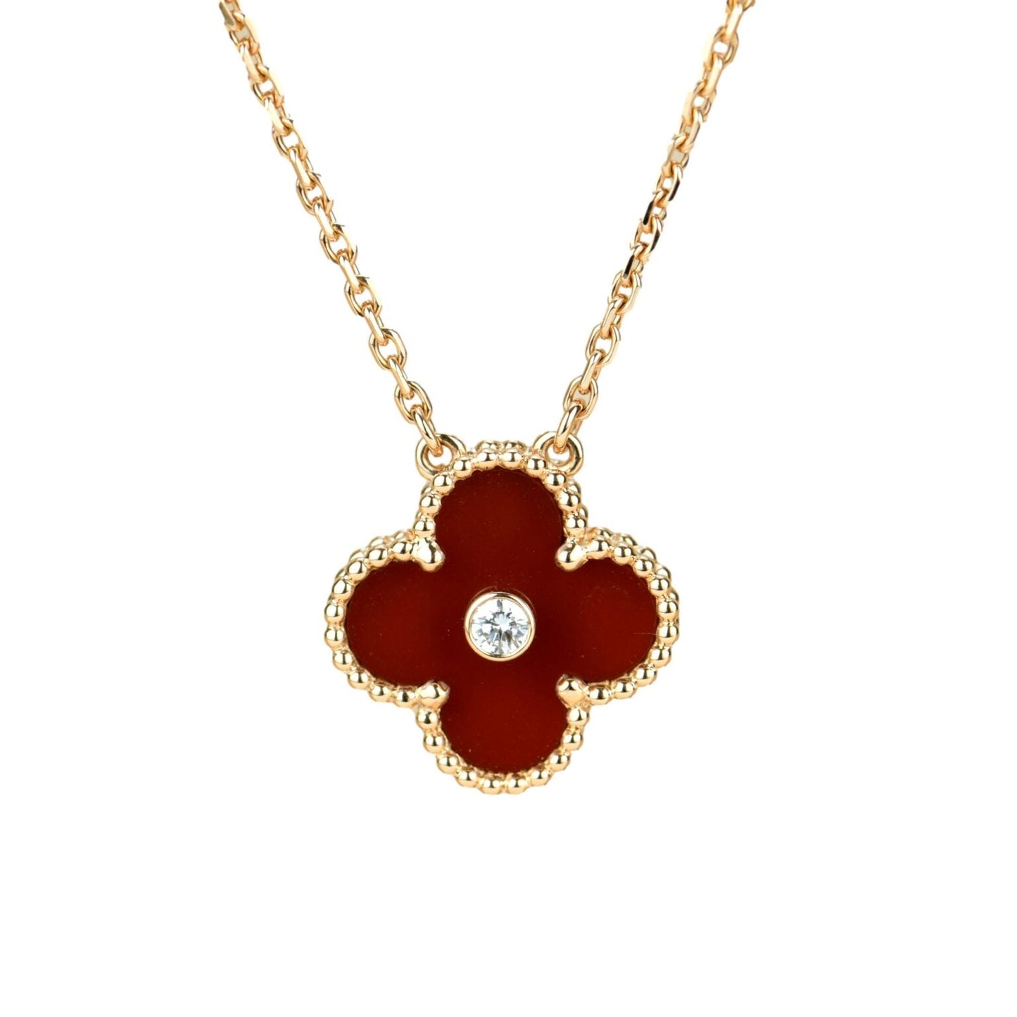 [Lumi Jewels]CLOVER 15MM DIAMOND CARNELIAN NECKLACE