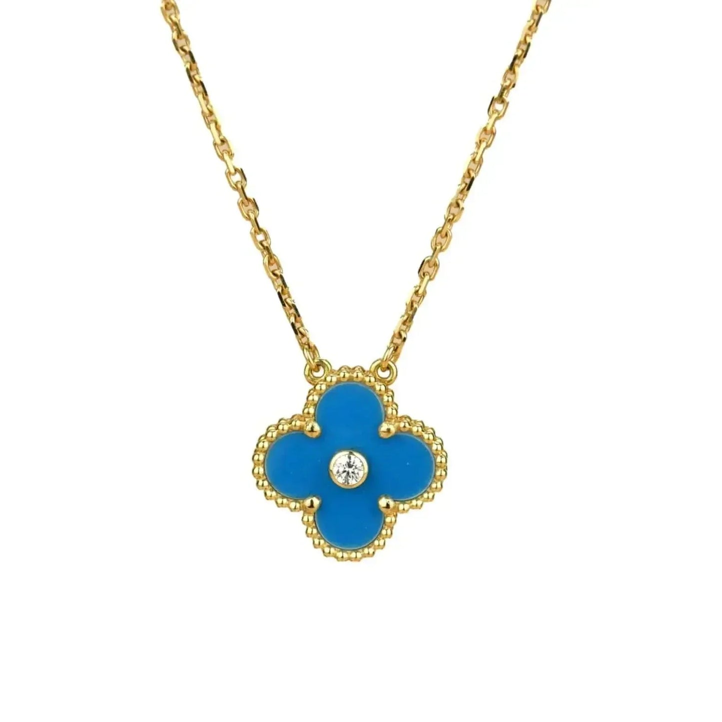 [Lumi Jewels]CLOVER 15MM DIAMOND AND BLUE AGATE NECKLACE
