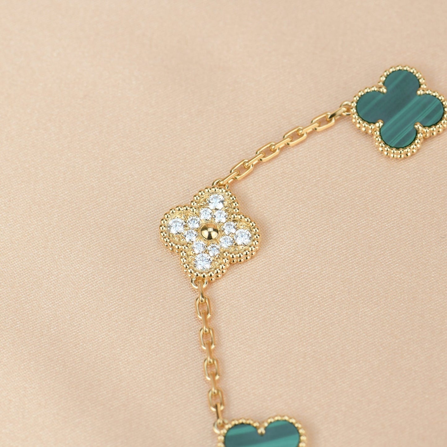 [Lumi Jewels]CLOVER  5 MOTIF MALACHITE DIAMOND BRACELET