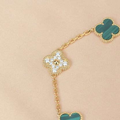 [Lumi Jewels]CLOVER  5 MOTIF MALACHITE DIAMOND BRACELET