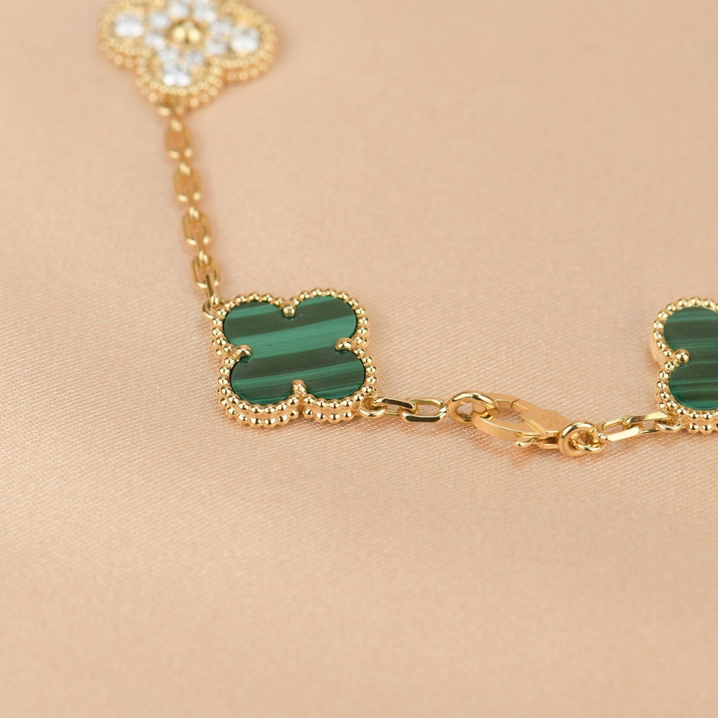 [Lumi Jewels]CLOVER  5 MOTIF MALACHITE DIAMOND BRACELET