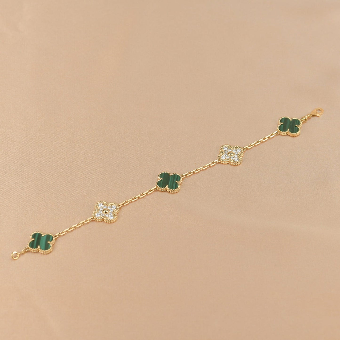[Lumi Jewels]CLOVER  5 MOTIF MALACHITE DIAMOND BRACELET