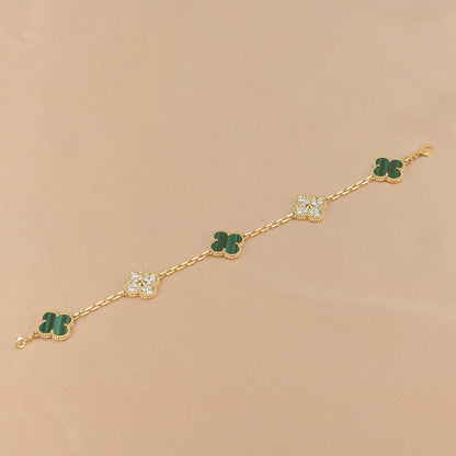 [Lumi Jewels]CLOVER  5 MOTIF MALACHITE DIAMOND BRACELET