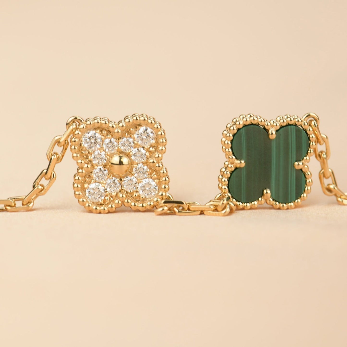 [Lumi Jewels]CLOVER  5 MOTIF MALACHITE DIAMOND BRACELET