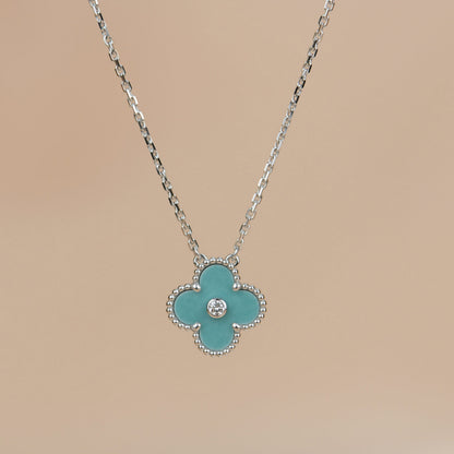 [Lumi Jewels]CLOVER 15MM DIAMOND SVRES PORCELAIN  NECKLACE SILVER