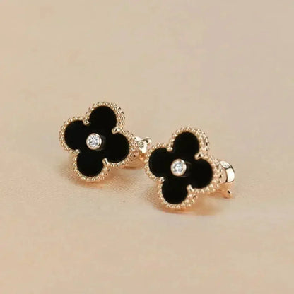 [Lumi Jewels]CLOVER MEDIUM 1 MOTIFS ONYX DIAMOND EARRINGS
