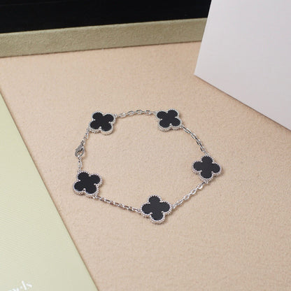 [Lumi Jewels]CLOVER 5 MOTIF ONYXS  BRACELET SILVER