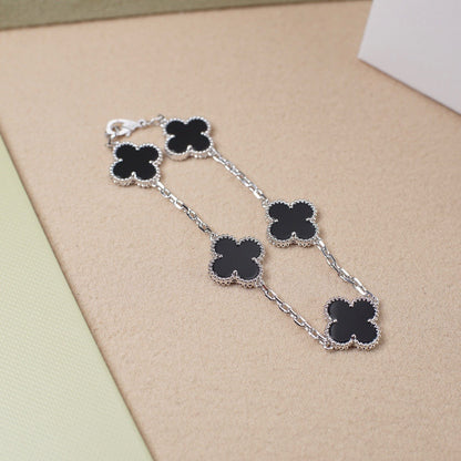 [Lumi Jewels]CLOVER 5 MOTIF ONYXS  BRACELET SILVER