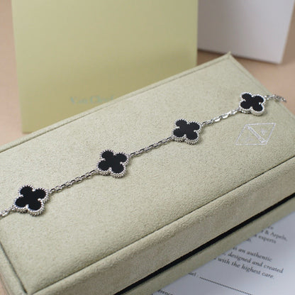 [Lumi Jewels]CLOVER 5 MOTIF ONYXS  BRACELET SILVER