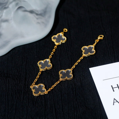 [Lumi Jewels]CLOVER 5 MOTIF ROCK CRYSTAL PINK GOLD BRACELET