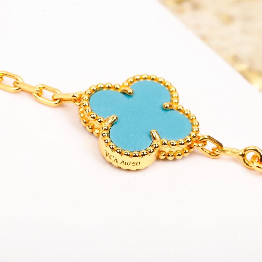 [Lumi Jewels]BRACELET CLOVER 5 MOTIF TURQUOISE DIAMANT OR