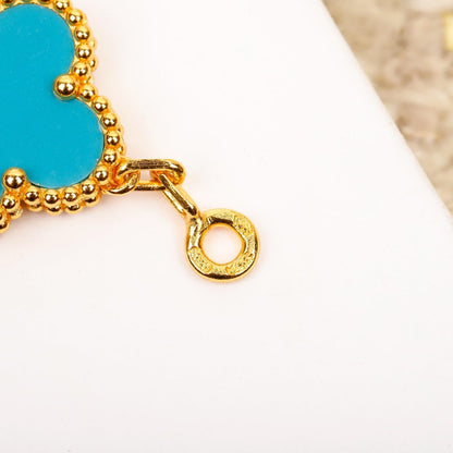 [Lumi Jewels]CLOVER 5 MOTIF TURQUOISE DIAMOND GOLD BRACELET