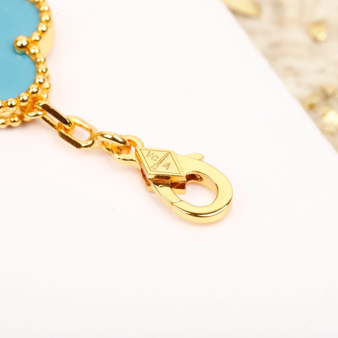 [Lumi Jewels]BRACELET CLOVER 5 MOTIF TURQUOISE DIAMANT OR