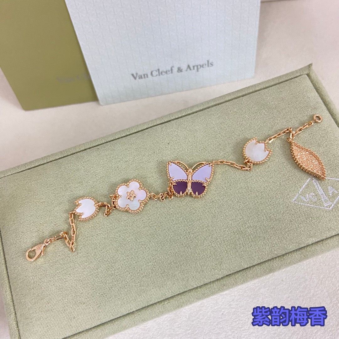 [Lumi Jewellery]LUCKY Purple Mother-of-Pearl Butterfly & Flower Bracelet