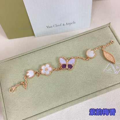 [Lumi Jewellery]LUCKY Purple Mother-of-Pearl Butterfly & Flower Bracelet