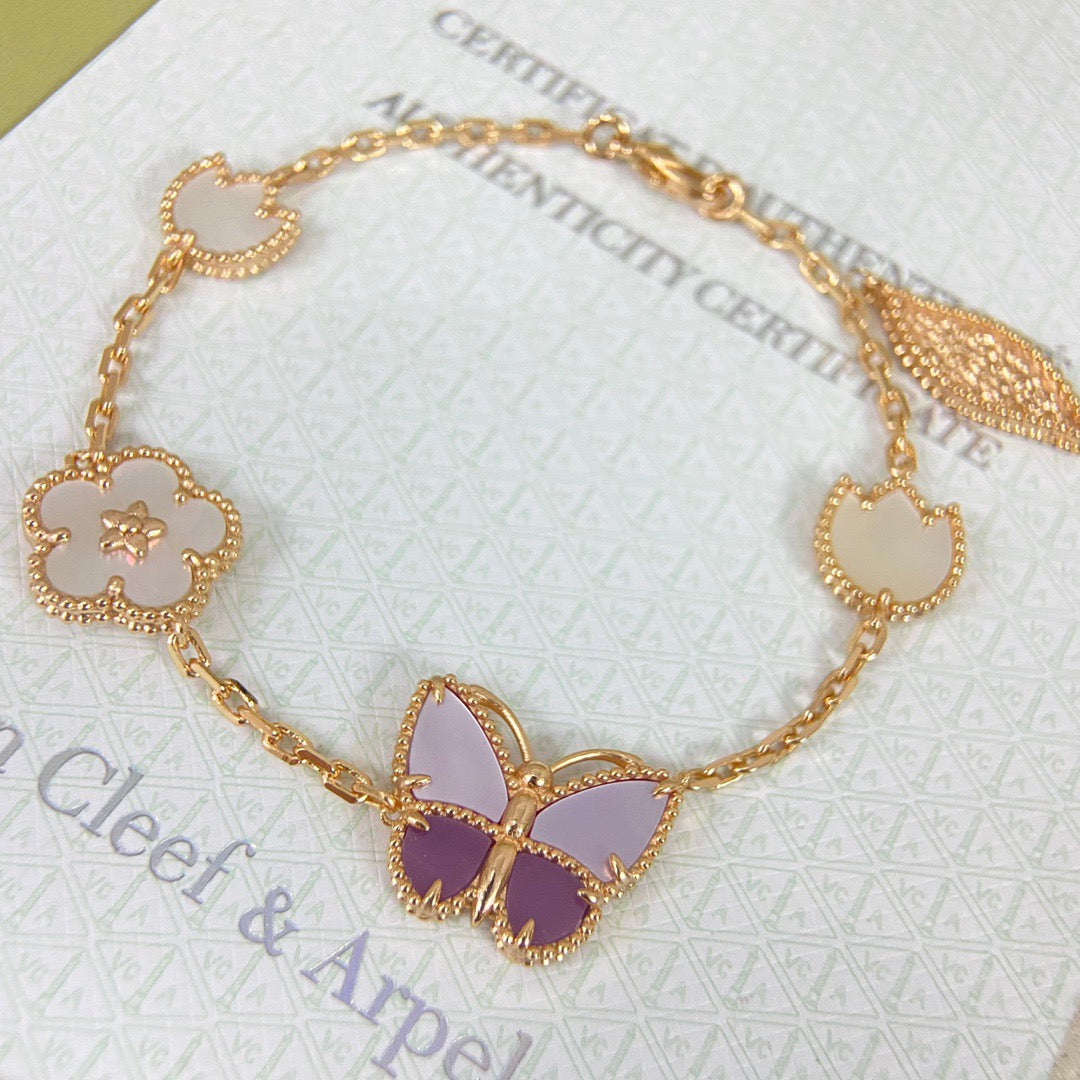 [Lumi Jewellery]LUCKY Purple Mother-of-Pearl Butterfly & Flower Bracelet