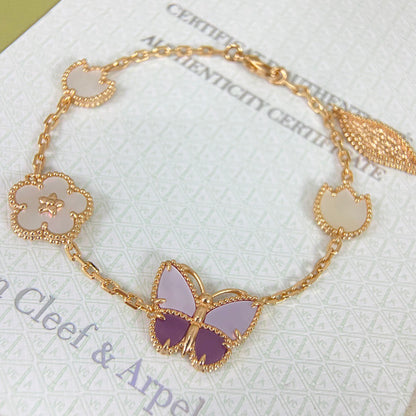 [Lumi Jewellery]LUCKY Purple Mother-of-Pearl Butterfly & Flower Bracelet