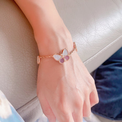 [Lumi Jewellery]LUCKY Purple Mother-of-Pearl Butterfly & Flower Bracelet