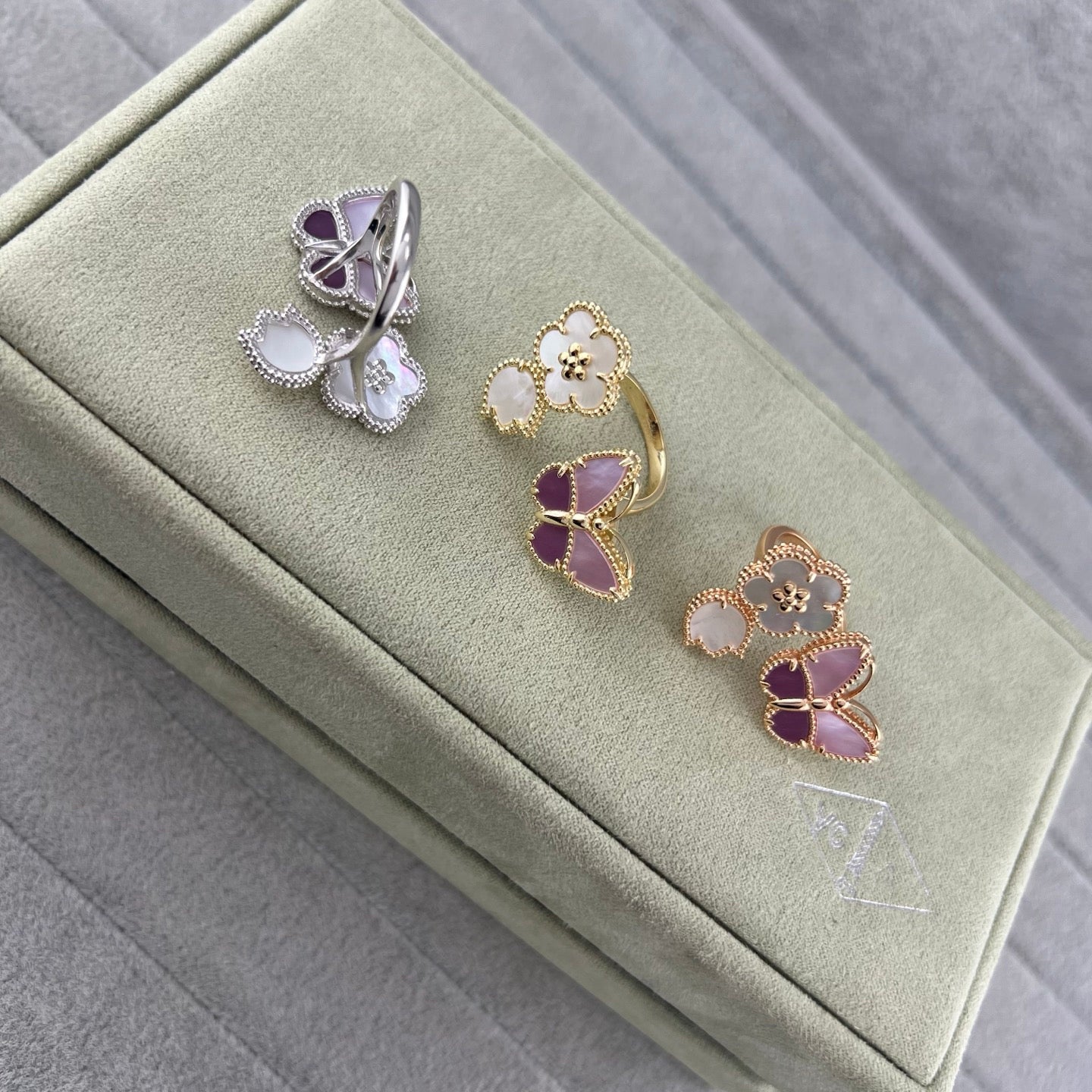 [Lumi Jewellery]Purple Mother-of-Pearl Butterfly & Flower Open Ring